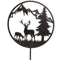 Artículo Estaca decorativa con animales del bosque, ciervo y pino, 100 cm.
