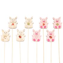 Artículo Adorno floral decorativo con forma de cerdito, madera, 31 cm, 16 piezas