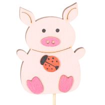 Artículo Adorno floral decorativo con forma de cerdito, madera, 31 cm, 16 piezas