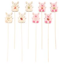 Artículo Adorno floral decorativo con forma de cerdito, madera, 31 cm, 16 piezas