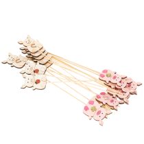 Artículo Adorno floral decorativo con forma de cerdito, madera, 31 cm, 16 piezas