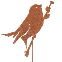 Artículo Estaca decorativa para pájaros de jardín, de metal oxidado, 52 cm.