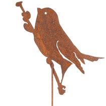 Artículo Estaca decorativa para pájaros de jardín, de metal oxidado, 52 cm.