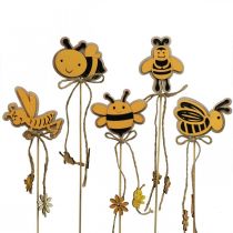 Artículo Tapón de abeja, tapón de flores, decoración de abeja de madera, 8cm/32cm, 12 Uds.