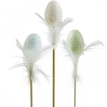 Huevos de Pascua artificiales en un palo huevo de decoración pastel con plumas H4cm 18pcs