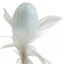 Huevos de Pascua artificiales en un palo huevo de decoración pastel con plumas H4cm 18pcs