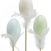 Artículo Huevos de Pascua artificiales en un palo huevo pastel decoración de Pascua H6cm 6pcs