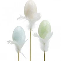 Artículo Huevos de Pascua artificiales en un palo huevo pastel decoración de Pascua H6cm 6pcs