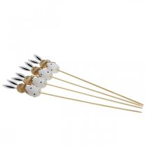 Artículo Conejo de Pascua de madera con forma de flor, color negro y blanco, 34 cm de alto, 4 unidades