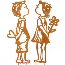 Enchufes nostálgicos, niño y niña, decoración de jardín, pátina de enchufe de flores L46.5cm juego de 2