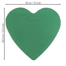 Artículo Corazón de espuma floral 38×36,5cm espuma floral húmeda verde 2 piezas