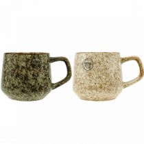 Taza de gres taza con asa marrón, beige 9,5cm 2uds