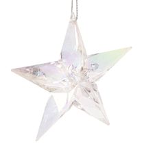 Artículo Adornos decorativos en forma de estrella, acrílico transparente iridiscente, decoración para árbol de Navidad, 9 cm, 6 unidades