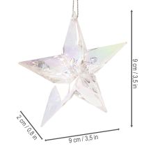 Artículo Adornos decorativos en forma de estrella, acrílico transparente iridiscente, decoración para árbol de Navidad, 9 cm, 6 unidades
