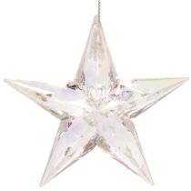 Artículo Adornos decorativos en forma de estrella, acrílico transparente iridiscente, decoración para árbol de Navidad, 9 cm, 6 unidades