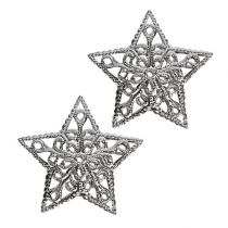 Artículo Estrella de metal plateada 6cm 20pcs
