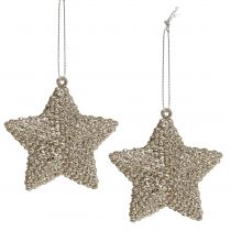 Artículo Estrella con mica champagne 7,5cm 12uds