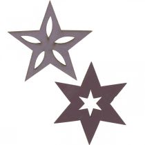 Artículo Estrellas de madera decorativas flores de pascua moradas autoadhesivas 4cm mezcla 36pcs