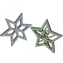 Artículo Deco estrellas madera azul, verde estrellas madera Navidad 4cm mezcla 36pcs