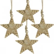 Star mango madera naturaleza, adornos para árboles de Navidad dorados 12cm 4pcs