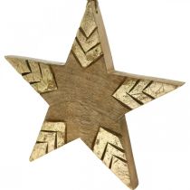Artículo Estrella madera de mango natural, estrella de madera dorada grande para colgar 25cm 2pcs