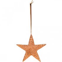 Artículo Estrella decorativa para colgar, decoración de Adviento, colgantes de metal color cobre 12 × 13cm 3ud