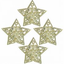 Artículo Estrellas decorativas dispersas, accesorio de cadena ligera, Navidad, decoración de metal dorado Ø6cm 20 piezas