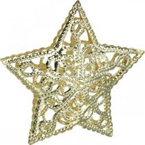 Artículo Estrellas decorativas dispersas, accesorio de cadena ligera, Navidad, decoración de metal dorado Ø6cm 20 piezas