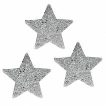 Artículo Estrellas esparcidas con purpurina Ø6,5cm plata 36pzs