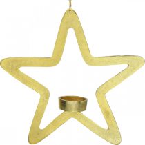 Artículo Portavelas decorativo estrella de metal para colgar dorado 24cm