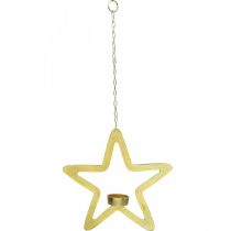 Artículo Portavelas decorativo estrella de metal para colgar dorado 24cm