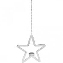 Artículo Portavelas decorativo estrella de metal para colgar plateado 24cm