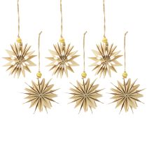 Artículo Estrellas de papel con hilo de yute para decoración festiva.