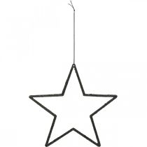 Artículo Colgante estrella decorativa navideña con purpurina negra 17,5 cm 9 piezas