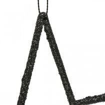 Adorno navideño estrella colgante brillo negro 17.5cm 9pcs