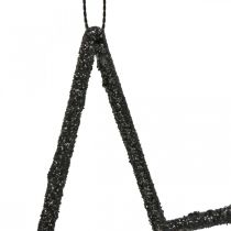 Artículo Colgante estrella decorativa navideña con purpurina negra 17,5 cm 9 piezas