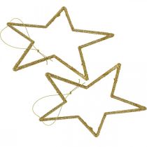 Artículo Adorno navideño estrella colgante brillo dorado 12cm 12pcs