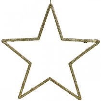 Adorno navideño estrella colgante brillo dorado 17.5cm 9pcs