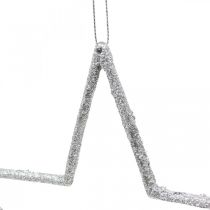 Artículo Decoración navideña colgante estrella brillo plateado 17,5 cm 9 piezas