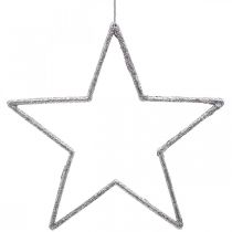 Adorno navideño estrella colgante plata brillo 17.5cm 9pcs