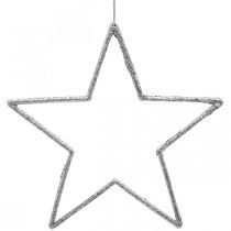 Artículo Decoración navideña colgante estrella brillo plateado 17,5 cm 9 piezas