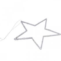 Artículo Decoración navideña colgante estrella brillo plateado 17,5 cm 9 piezas