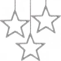Artículo Adorno navideño estrella colgante plata brillo 7.5cm 40p