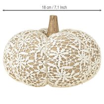 Artículo Calabaza de tela con decoración de yute y encaje blanco/beige, decoración vintage, Ø18cm