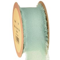 Artículo Cinta de tela decorativa con flecos verde salvia 40mm 15m