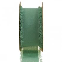 Artículo Cinta de tela cinta decorativa con flecos verde salvia 40mm 15m