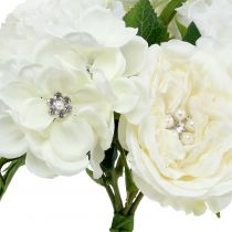 Artículo Deco bouquet blanco con perlas y pedrería 29cm