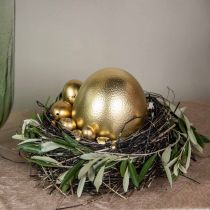 Decoración de huevo de avestruz soplado Decoración de Pascua oro Ø12cm H14cm