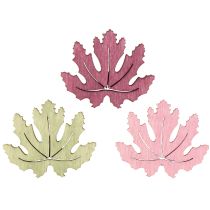 Artículo Decoración dispersa madera hojas de otoño decoración de mesa violeta rosa verde 4cm 72 piezas