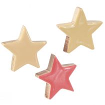 Artículo Decoración dispersa estrellas de madera estrellas madera de mango amarillo albaricoque 5cm 12 piezas